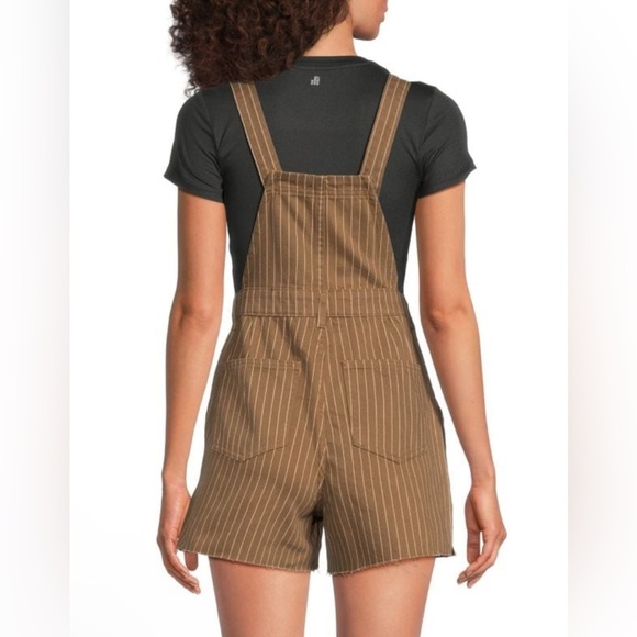 NWT WEWOREWHAT 100% Cotton Brown Striped Sleeveless Romper Short Overalls - Picture 3 of 5
